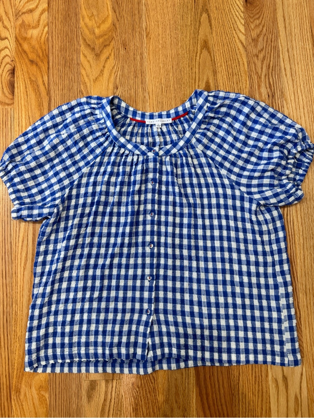 Jane and Delancey Blue and White Gingham Button-Front Top